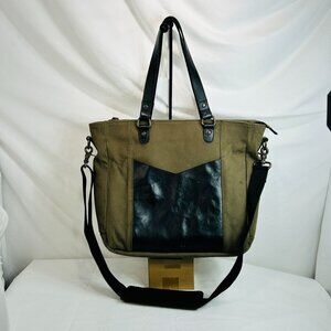 Kelly Moore Tan/Black Textile Tote Bag Lobster Caw Clasp Detachable Strap Large